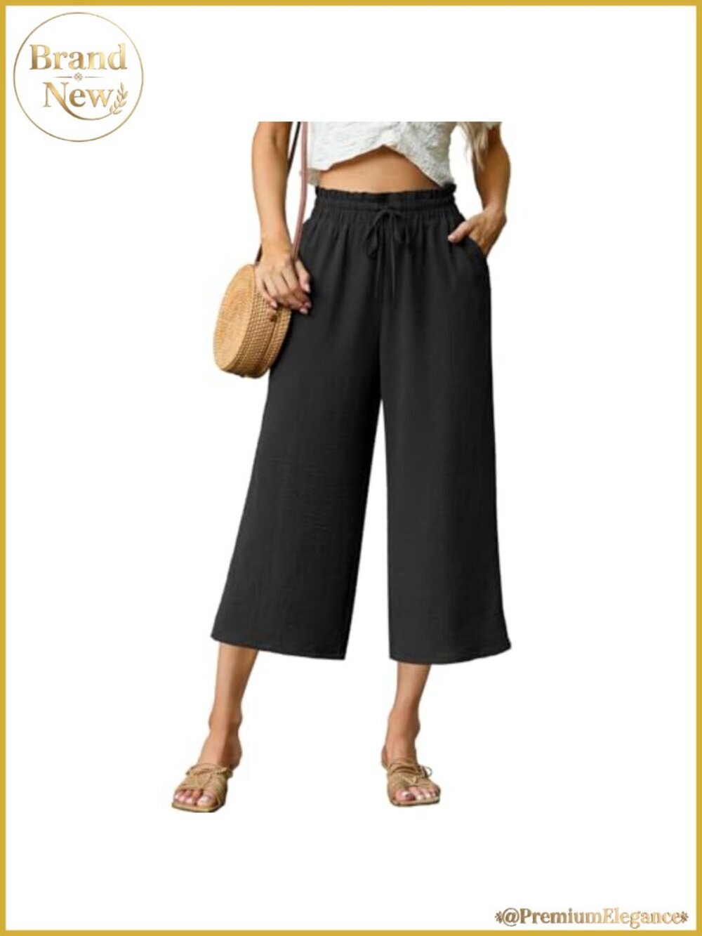 Wide Leg High Waisted Capri Pants with Pockets